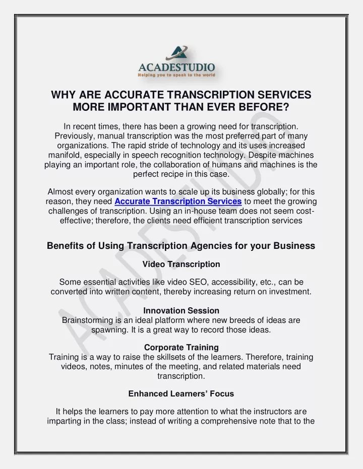 PPT WHY ARE ACCURATE TRANSCRIPTION SERVICES MORE IMPORTANT THAN EVER 