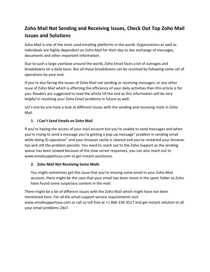 PPT Zoho Mail Not Sending And Receiving Issues Check Out Top Zoho 