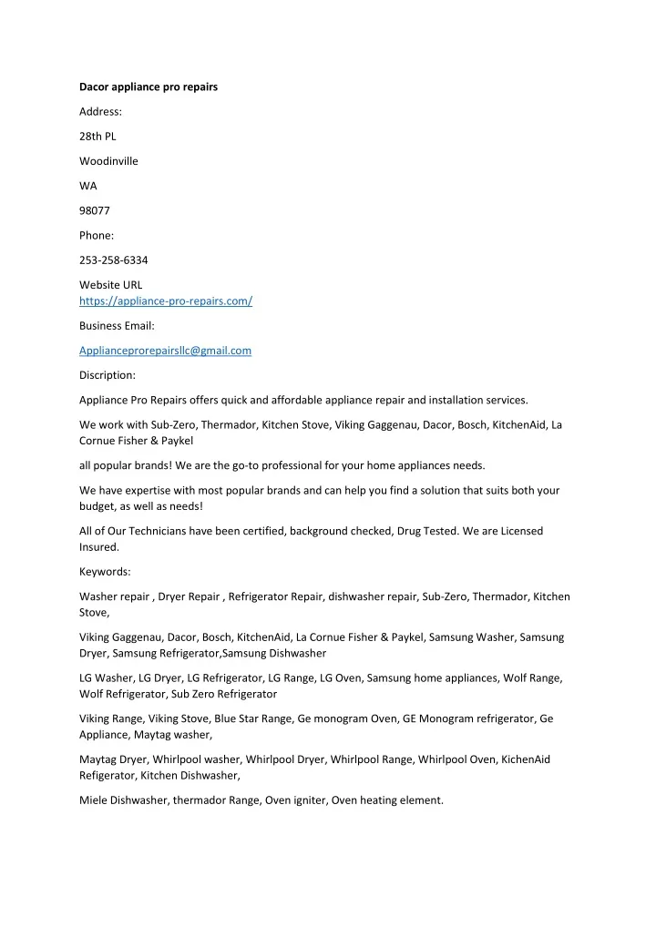 PPT Dacor appliance pro repairs PowerPoint Presentation, free