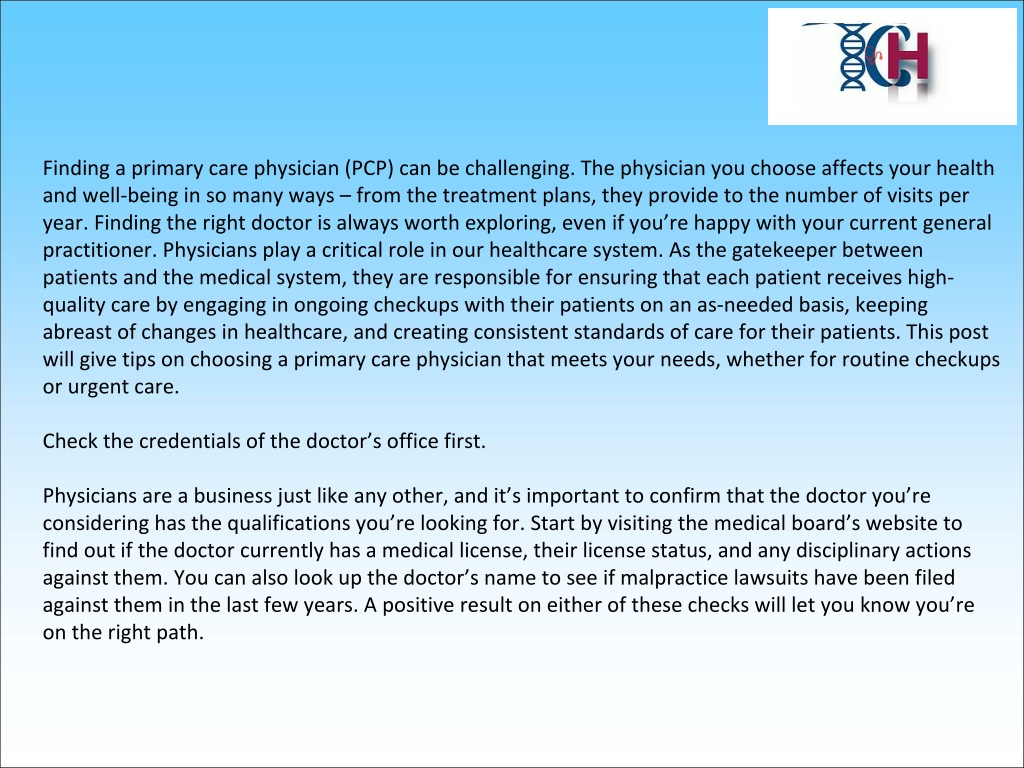 PPT - Tips for Choosing a Primary Care Physician PowerPoint ...
