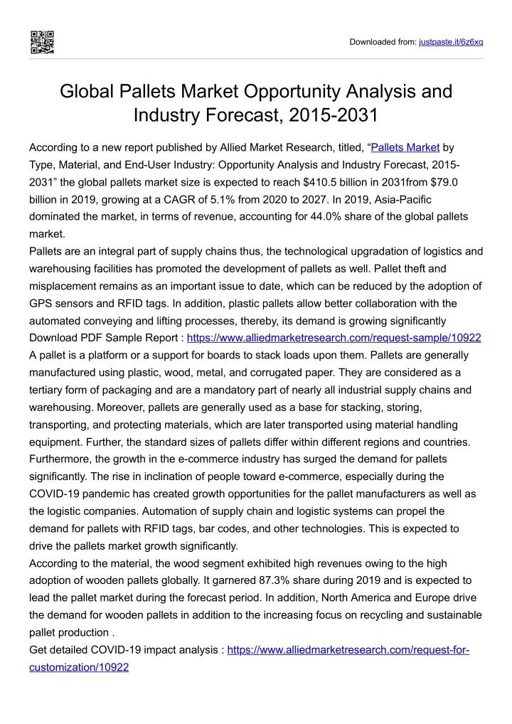 PPT Global Pallets Market Opportunity Analysis and Industry