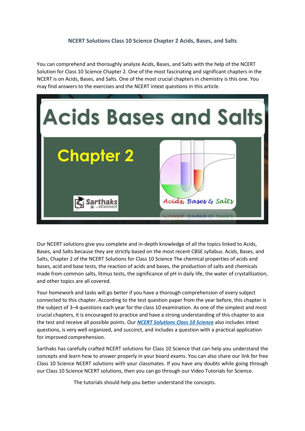 PPT - NCERT Solutions Class 10 Science Chapter 2 Acids, Bases, and ...