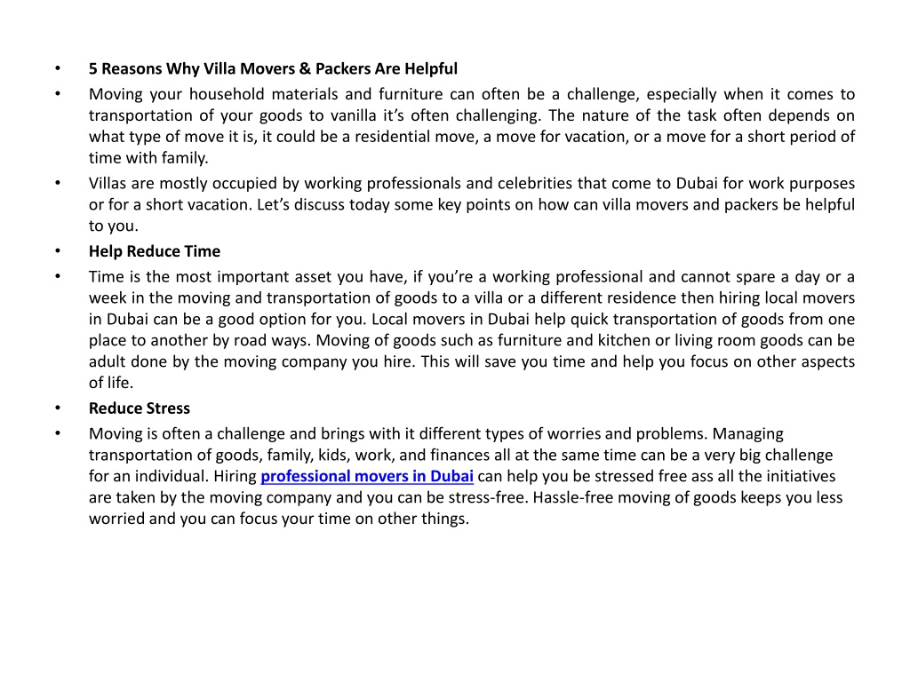 PPT - How helpful are villa movers and packers in dubai PowerPoint ...