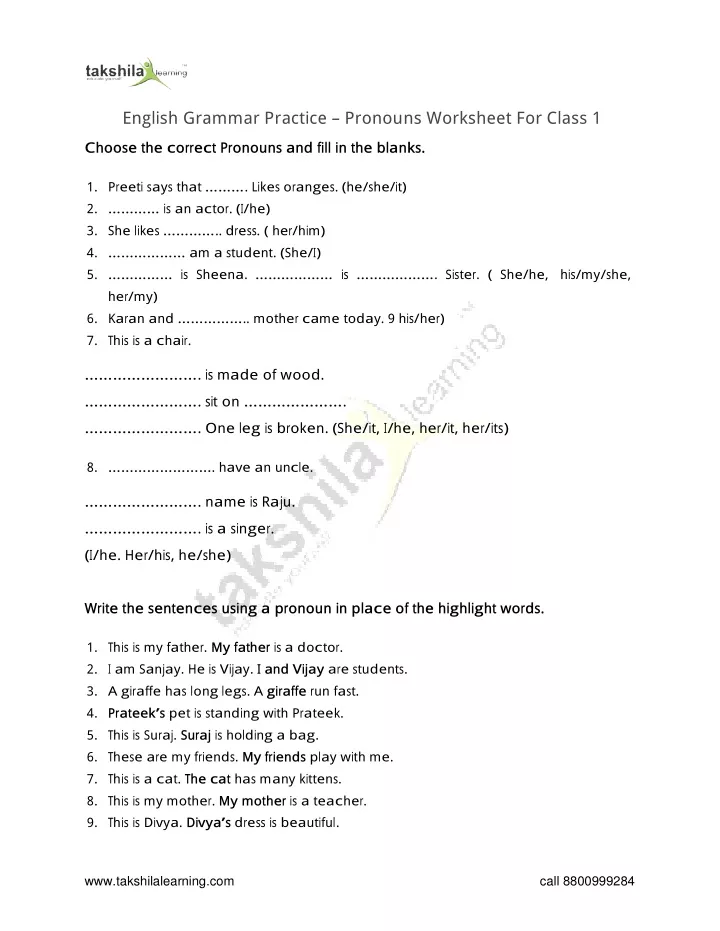 ppt-pronouns-worksheet-for-class-1-english-grammar-practice