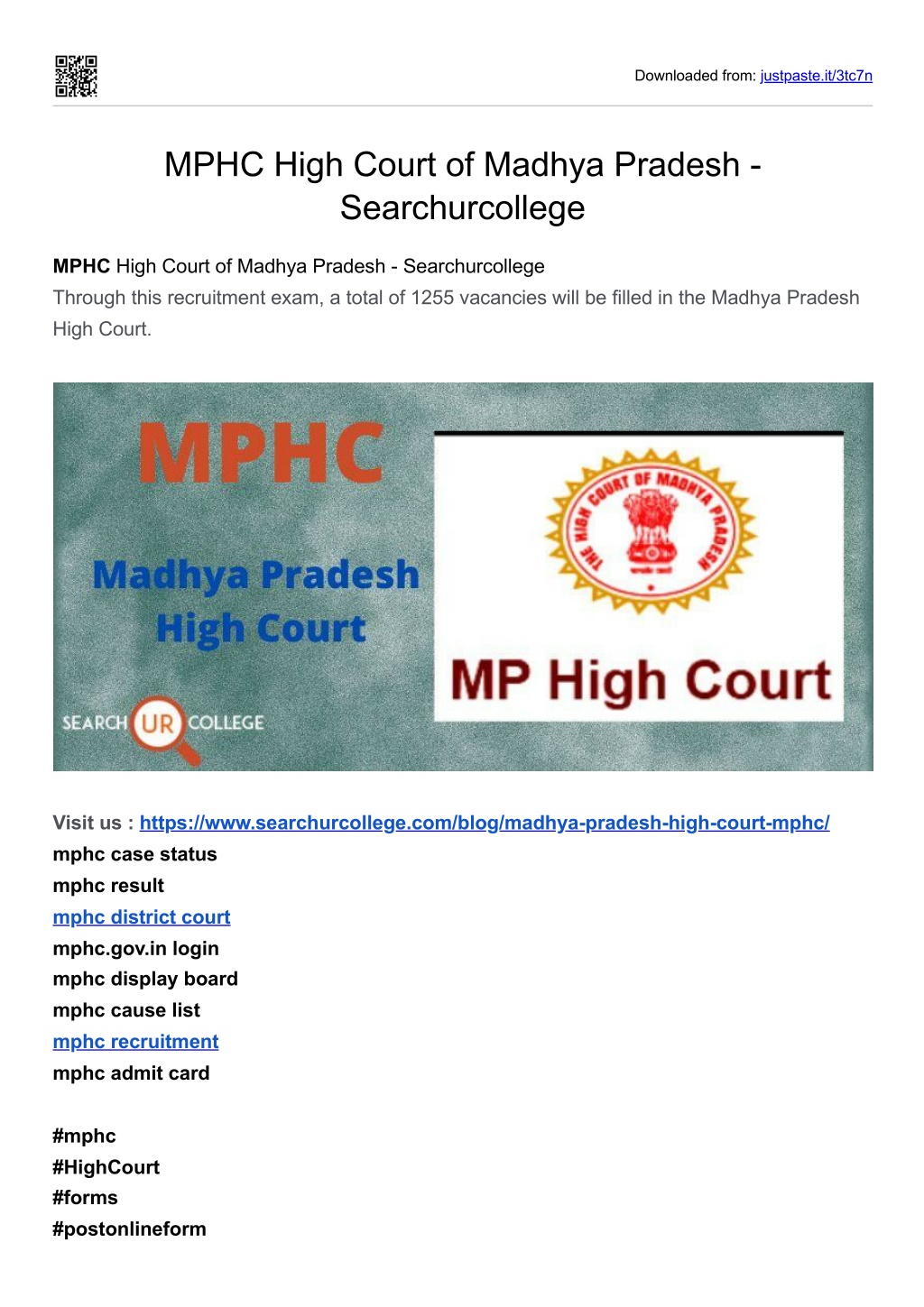 PPT MPHC High Court of Madhya Pradesh Searchurcollege PowerPoint