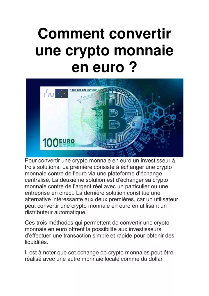 echange crypto monnaie en euros