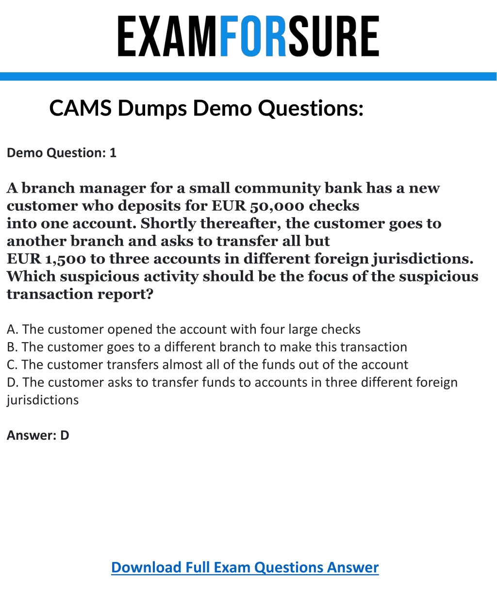 CAMS Valid Dumps Book