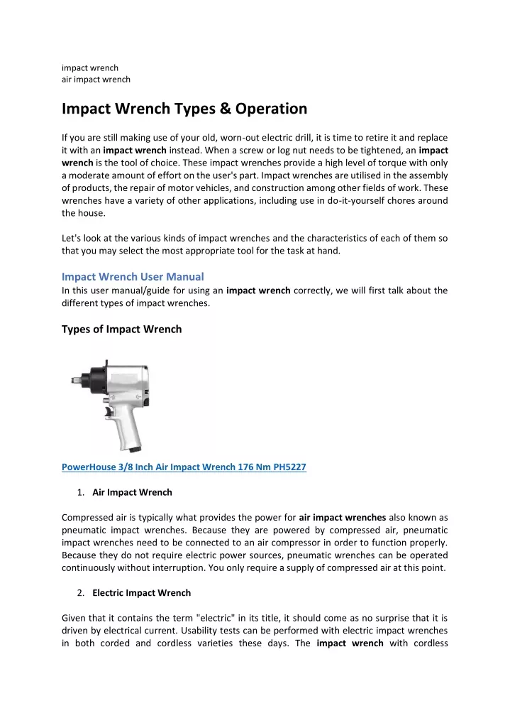 PPT - Impact Wrench Types & Operation PowerPoint Presentation, free ...