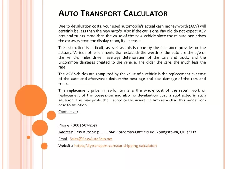 PPT Auto Transport Calculator PowerPoint Presentation, free download