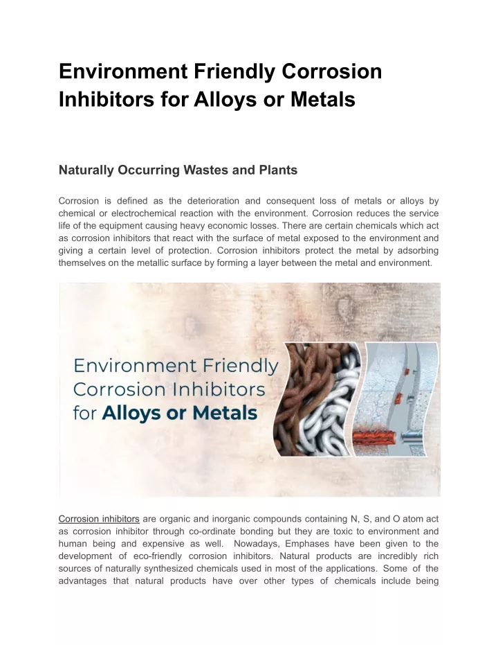 PPT - Environment Friendly Corrosion Inhibitors For Alloys Or Metals ...