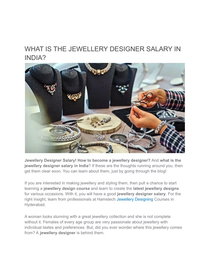 Jewellery Designer Salary In India Per Month