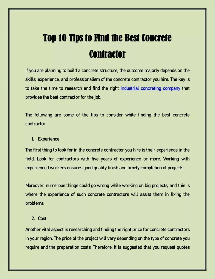 PPT Top 10 Tips to Find the Best Concrete Contractor PowerPoint Presentation ID11452318