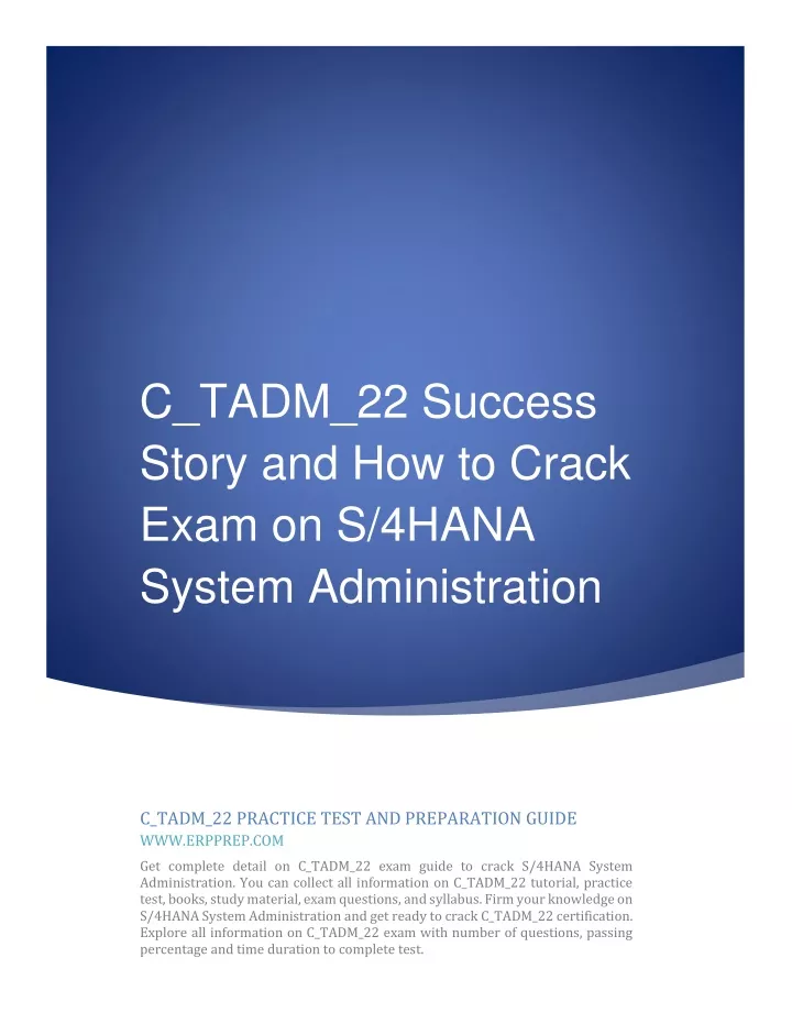 PPT - C_TADM_22 Success Story and How to Crack Exam on S4HANA System Sns-Brigh10