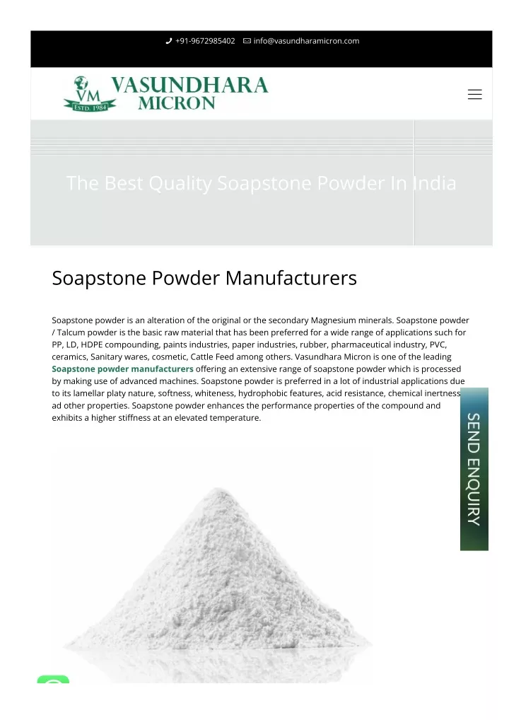 PPT Soapstone powder manufacturers in India Vasundhara Micron