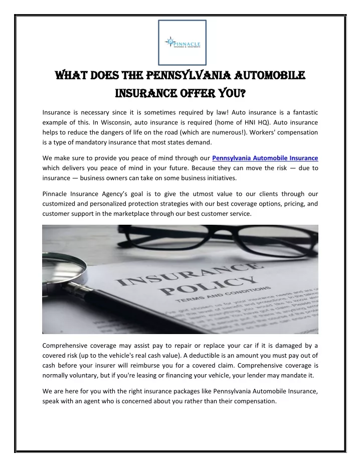 PPT - What does the Pennsylvania Automobile Insurance offer you