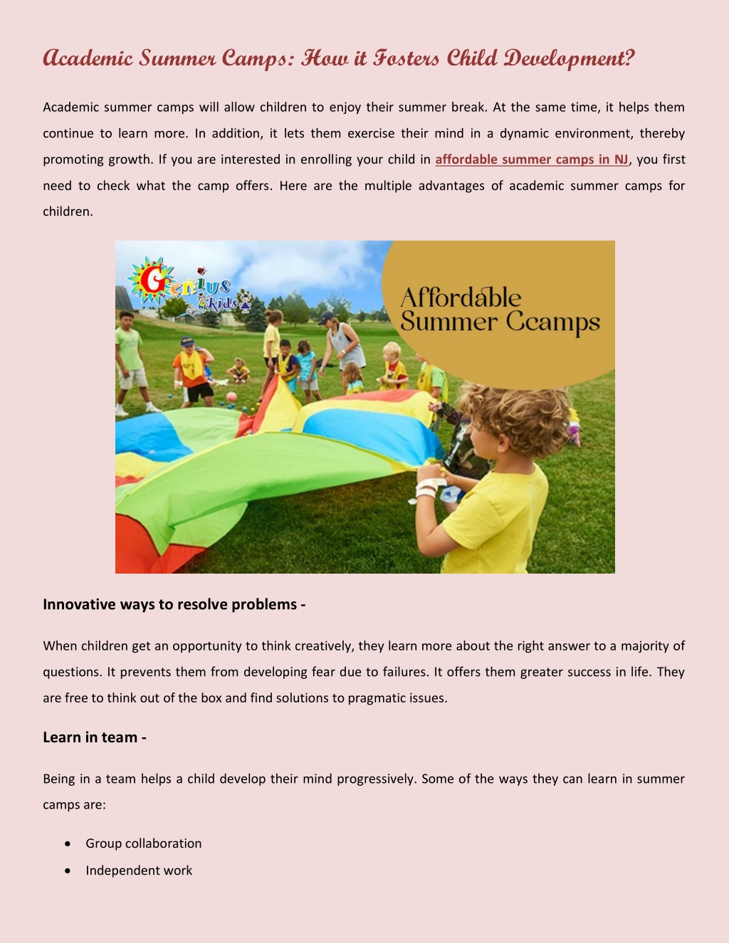 PPT Academic Summer Camps How it Fosters Child Development PowerPoint