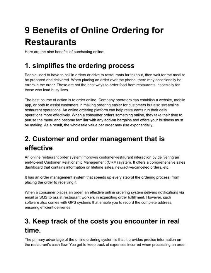 PPT - 9 Benefits of Online Ordering for Restaurants PowerPoint ...