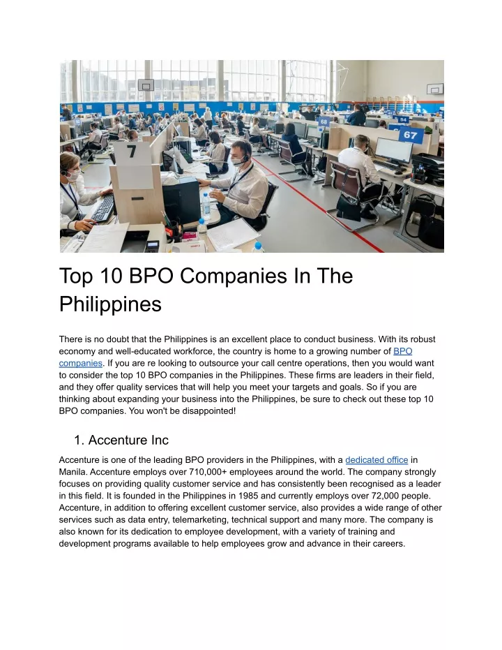 PPT Top 10 BPO Companies In The Philippines PowerPoint Presentation 