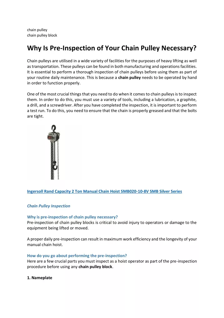 PPT Why Is PreInspection of Your Chain Pulley Necessary PowerPoint