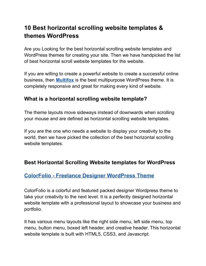 PPT 10 Best Horizontal Scrolling Website Templates Themes WordPress 