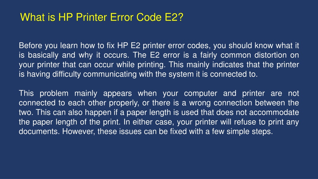 Ppt How To Fix Hp Printer Error Code E2 1 866 714 4111 Hp Printer Support Powerpoint