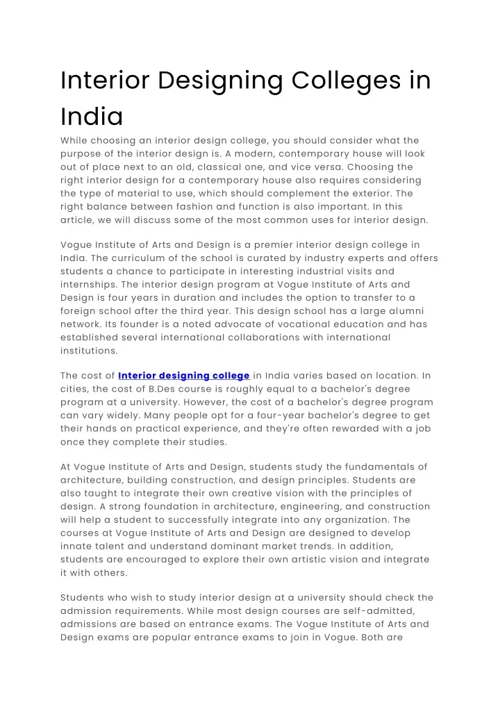 Interior Designing Colleges In India While N 