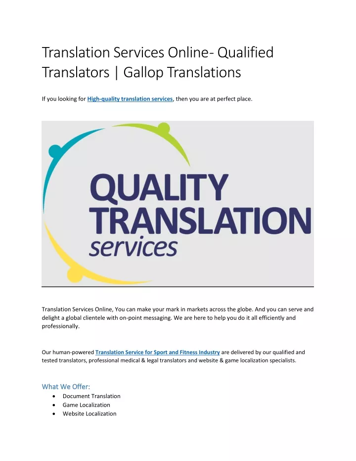 PPT Translation Services Online Qualified Translators Gallop