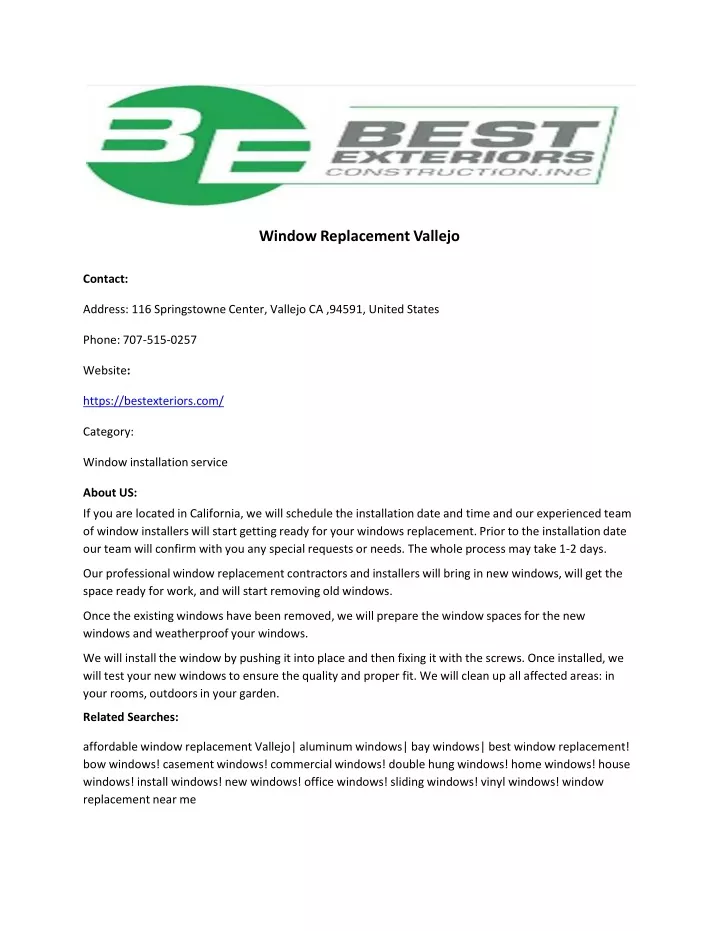 PPT Window Replacement Vallejo PowerPoint Presentation, free download