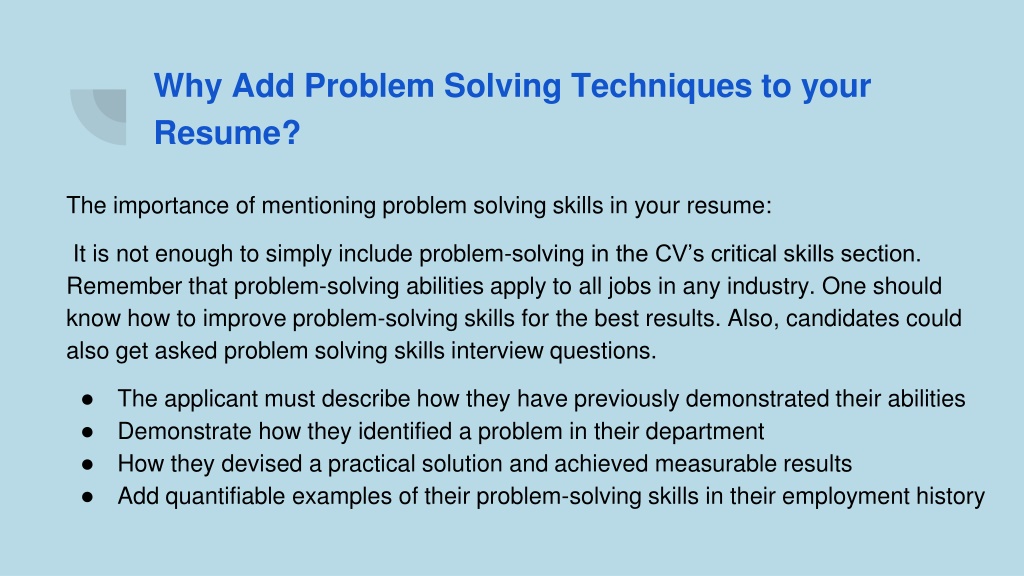 example of problem solving for cv