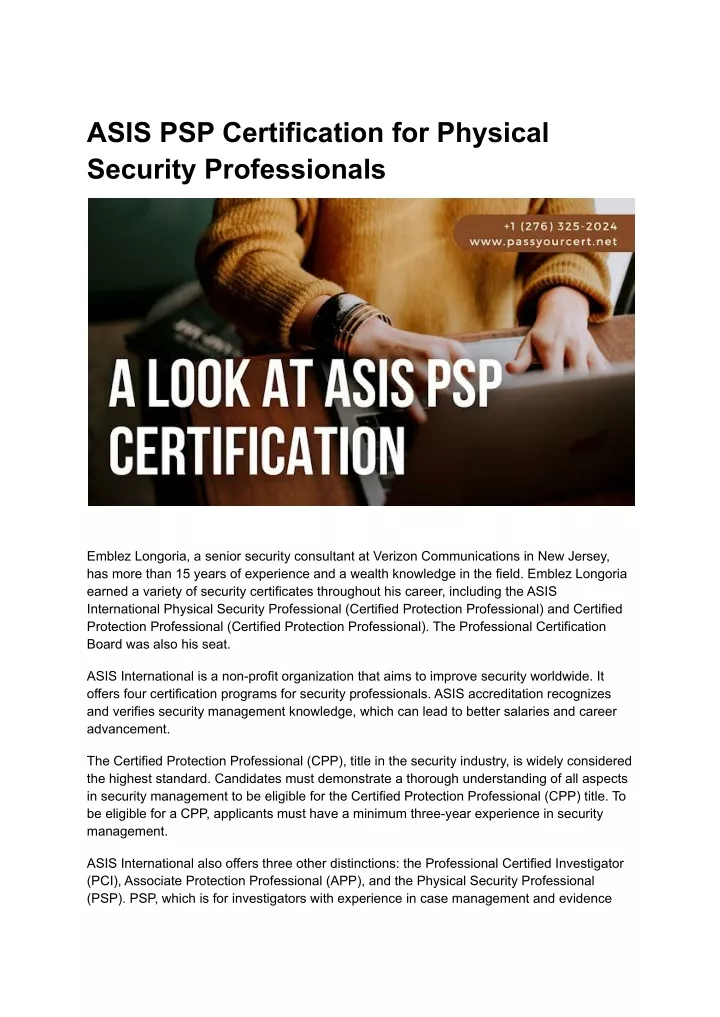 PPT - ASIS PSP Certification for Physical Security Professionals ...