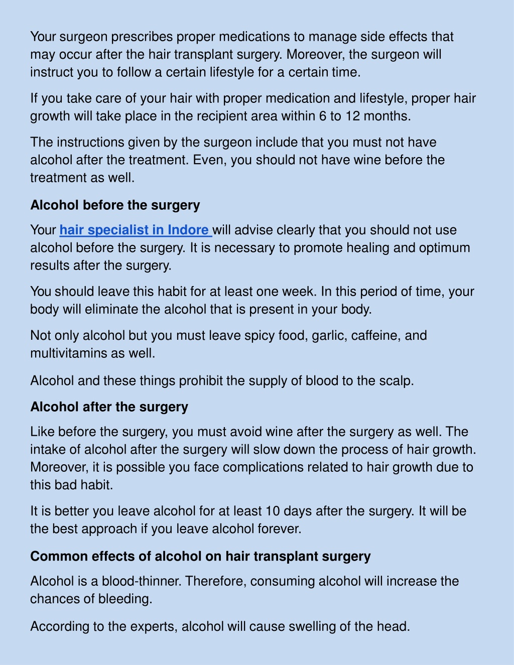 Avoid Alcohol After Hair Transplant