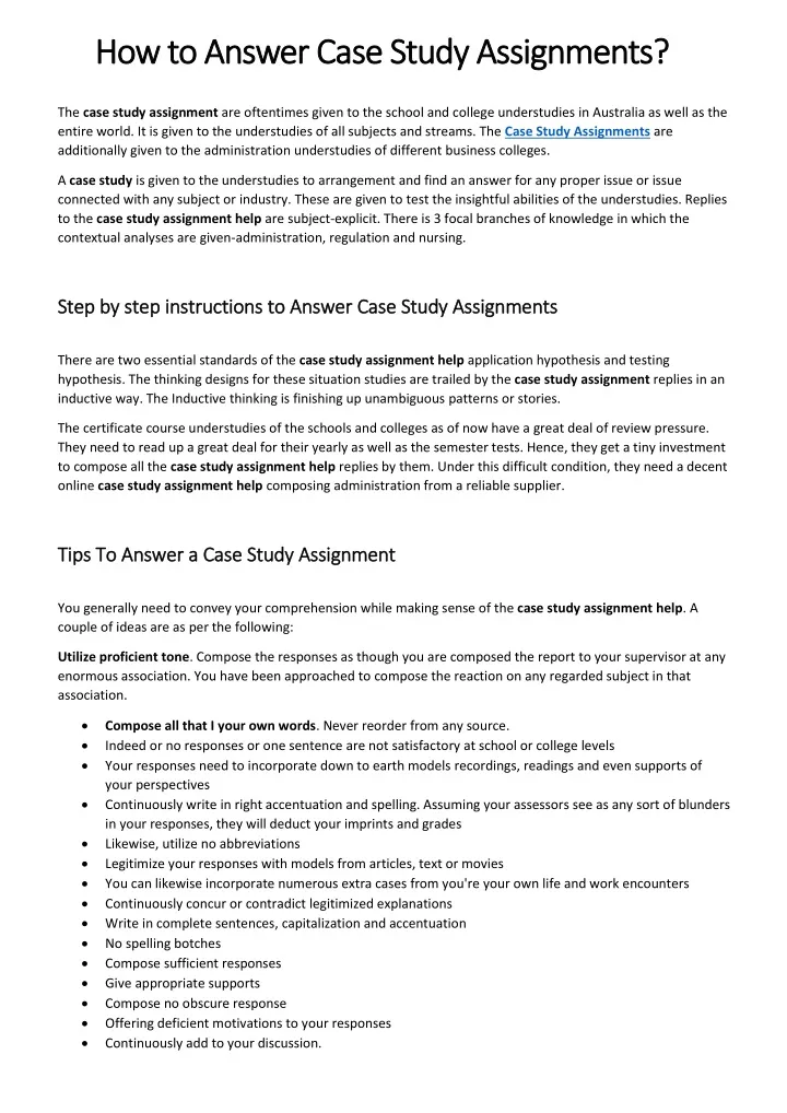 how to answer a case study assignment example
