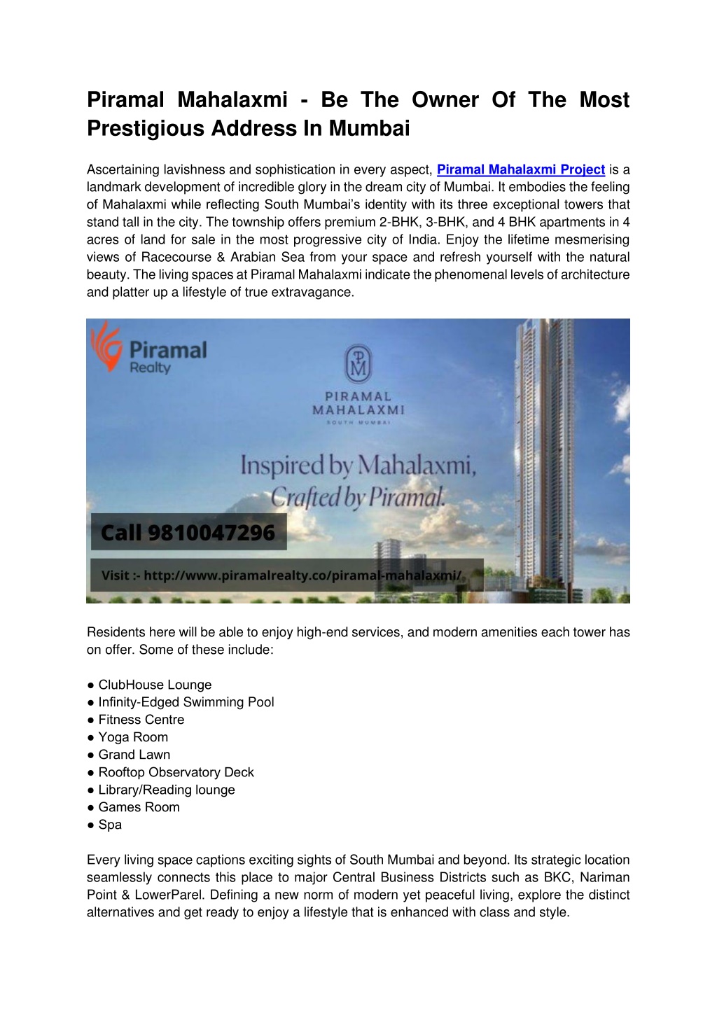 PPT - Piramal Mahalaxmi Mumbai Towers - A Luxurious Landmark To Live ...