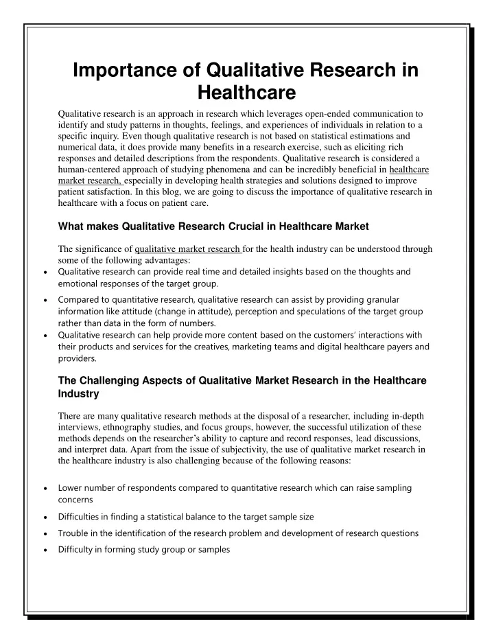 advantages of qualitative research in healthcare