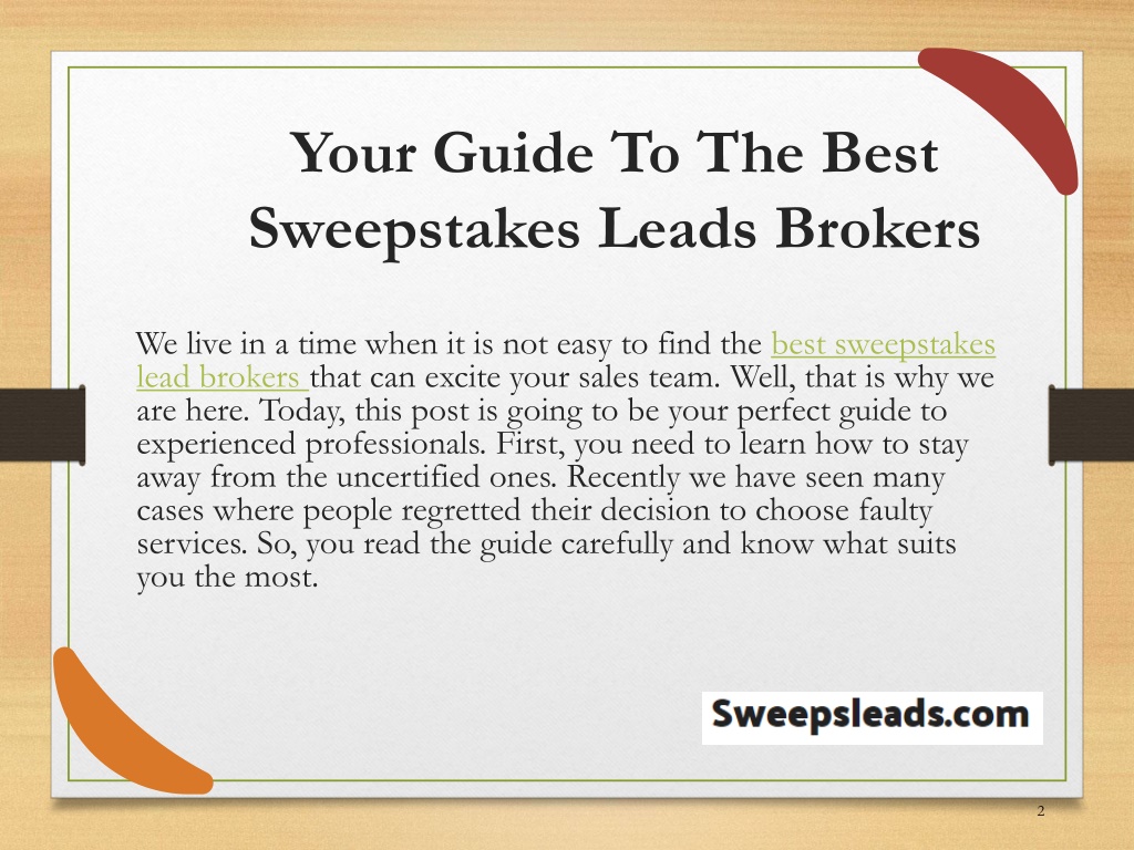 PPT - Best Sweepstakes Leads Brokers | Sweeps Leads PowerPoint ...