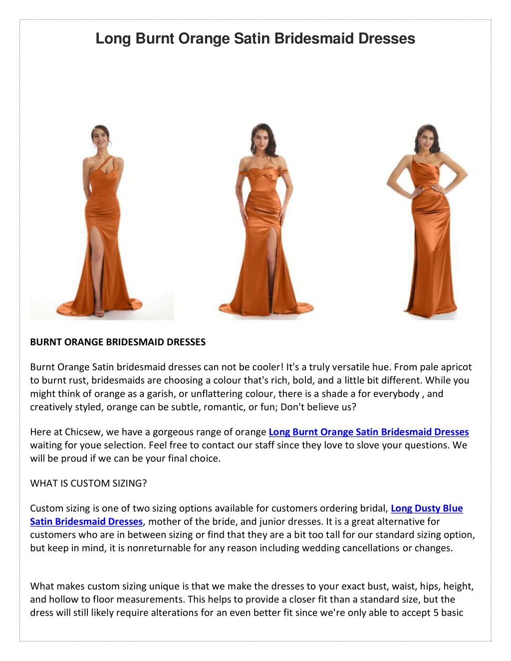 PPT - Long Burnt Orange Satin Bridesmaid Dresses PowerPoint ...