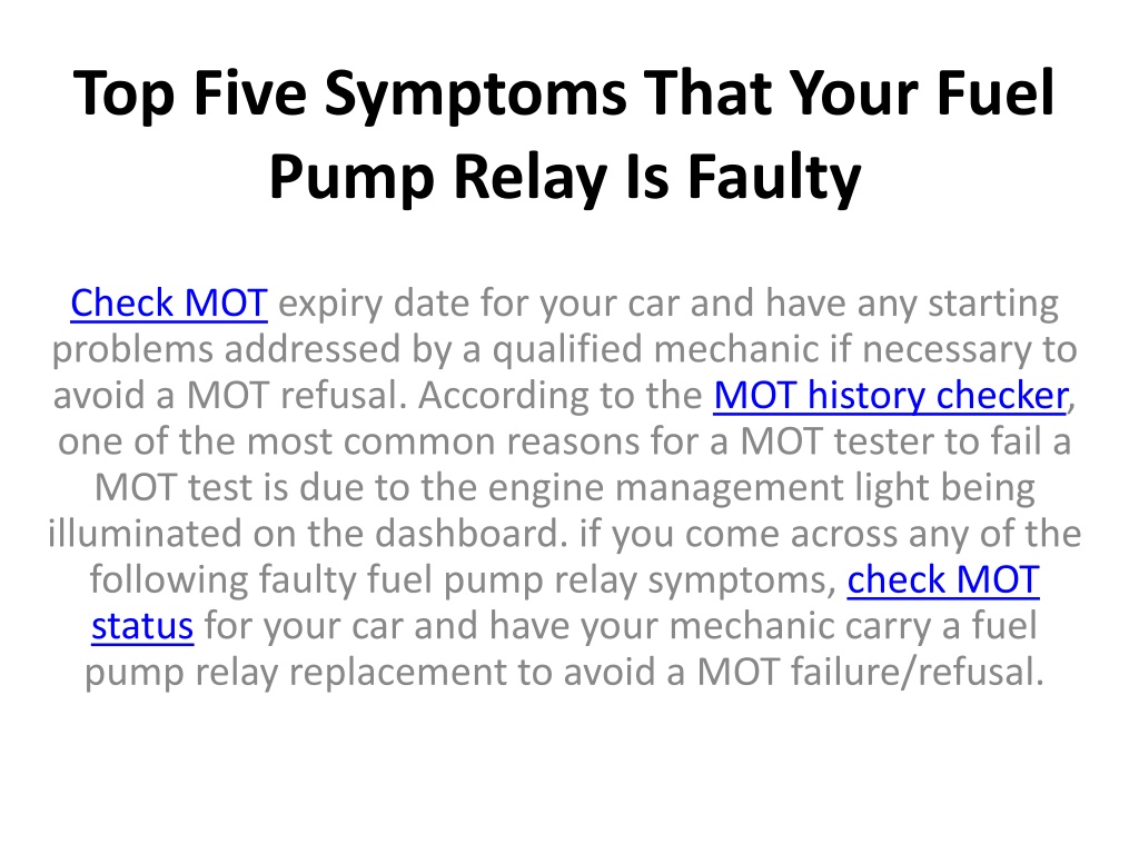 PPT Top Five Symptoms That Your Fuel Pump Relay Is Faulty PowerPoint