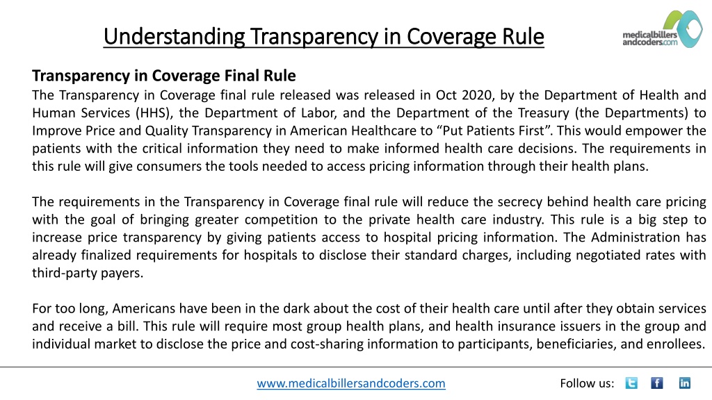 PPT Understanding Transparency in Coverage Rule PowerPoint