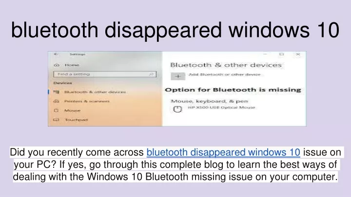 the option to turn on bluetooth missing windows 10