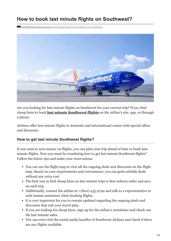 Ppt How To Book Last Minute Flights On Southwest Powerpoint