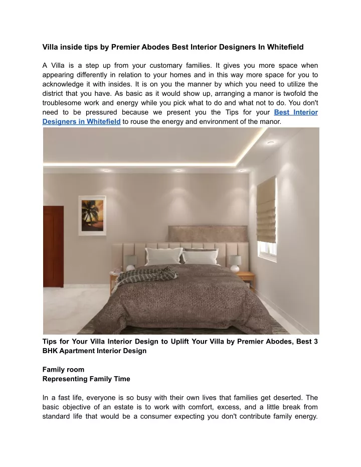 PPT Villa inside tips by Premier Abodes Best Interior Designers In Whitefield PowerPoint
