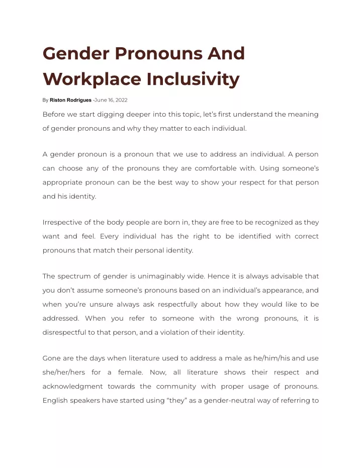 PPT - Gender Pronouns And Workplace Inclusivity PowerPoint Presentation ...