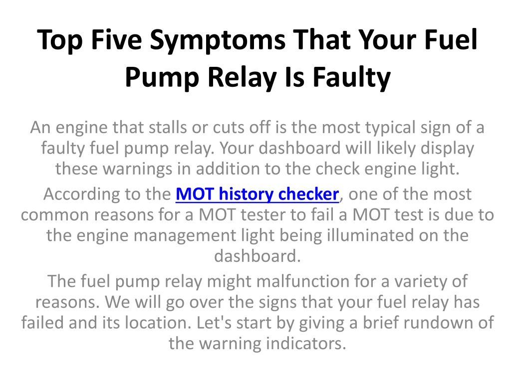 What Are The Symptoms Of Bad Fuel Pump Relay At Karl Wright Blog