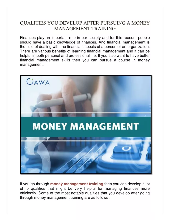 PPT QUALITIES YOU DEVELOP AFTER PURSUING A MONEY MANAGEMENT TRAINING