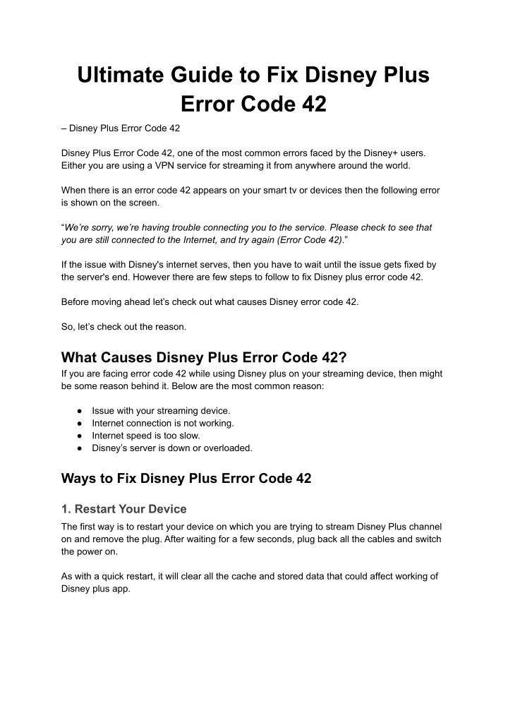 PPT Fix Disney Plus Error Code 42 18882706412 PowerPoint