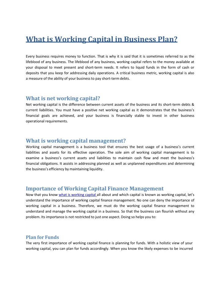 what is capital in business plan