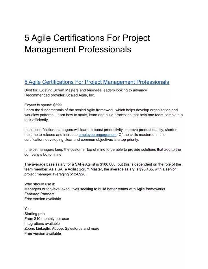 Ppt 5 agile certifications for project management professionals 