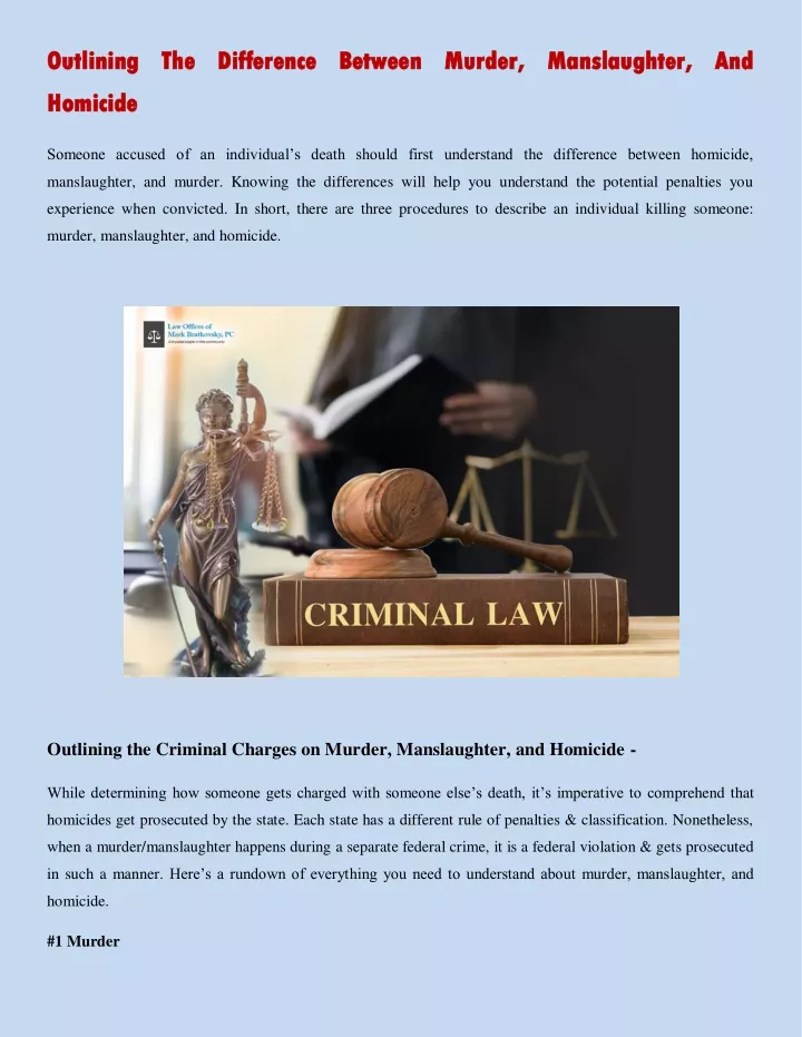 PPT Outlining The Difference Between Murder, Manslaughter, And Homicide PowerPoint