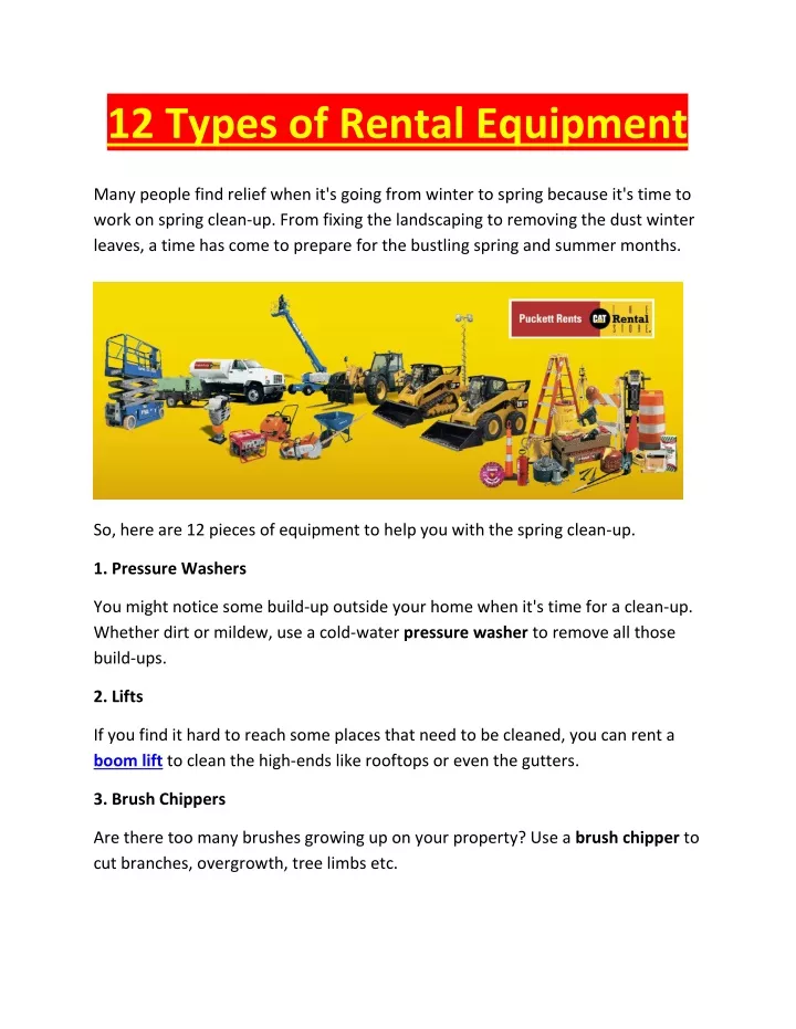 PPT - 12 Types of Rental Equipment PowerPoint Presentation, free download - ID:11494045