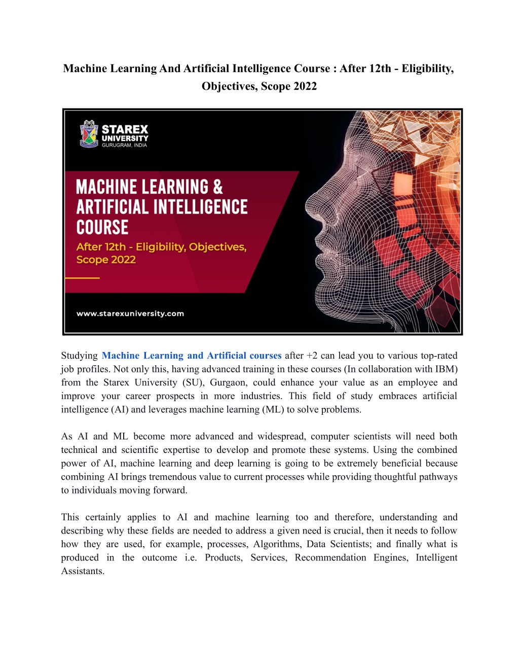 Ppt Machine Learning And Artificial Intelligence Course After 12th Eligibility Objectives